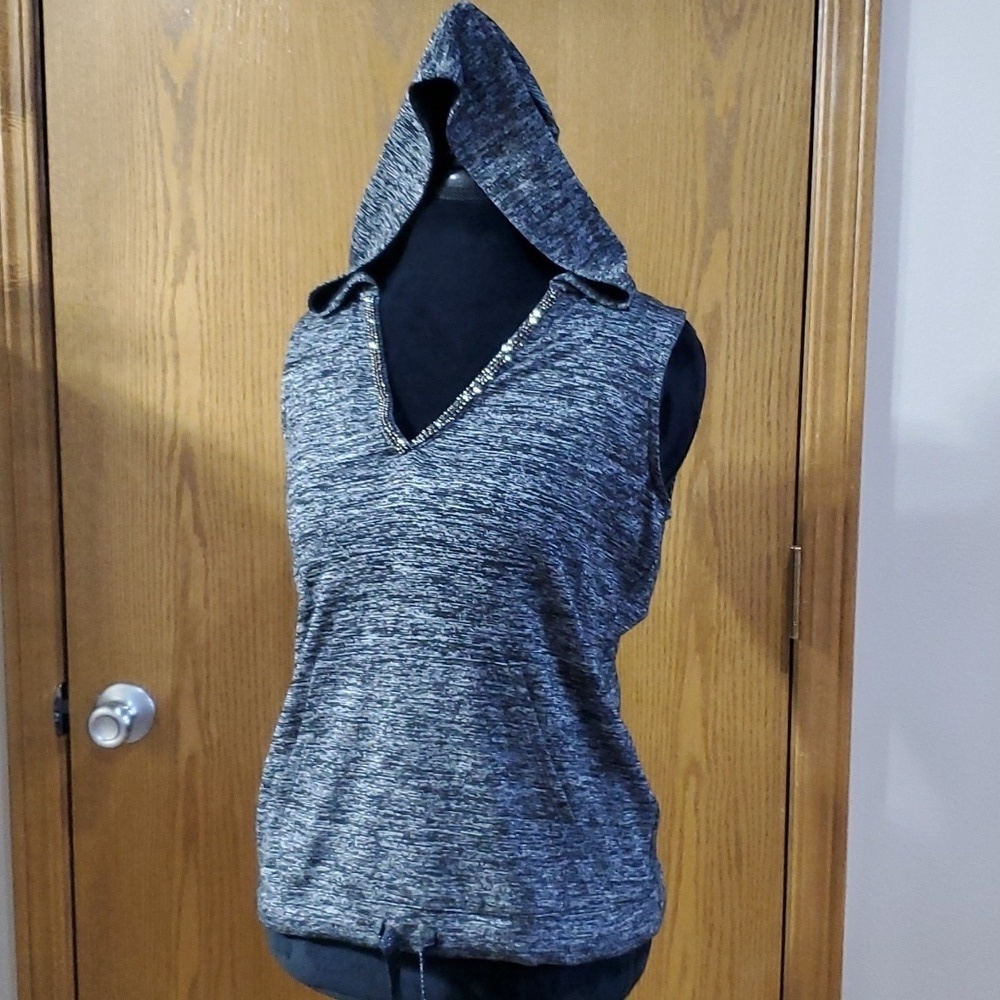 Juicy couture grey space dye bling sleeveless hoodie kangaroo pocket
